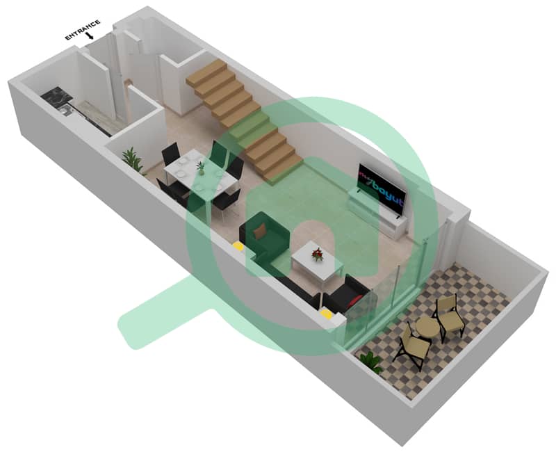 المخططات الطابقية لتصميم النموذج A شقة 1 غرفة نوم - ICE بايStree interactive3D