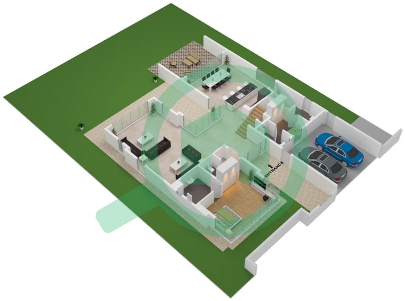 المخططات الطابقية لتصميم النموذج D1 CONTEMPORARY فیلا 4 غرف نوم - جولف بلايس II Ground Floor interactive3D