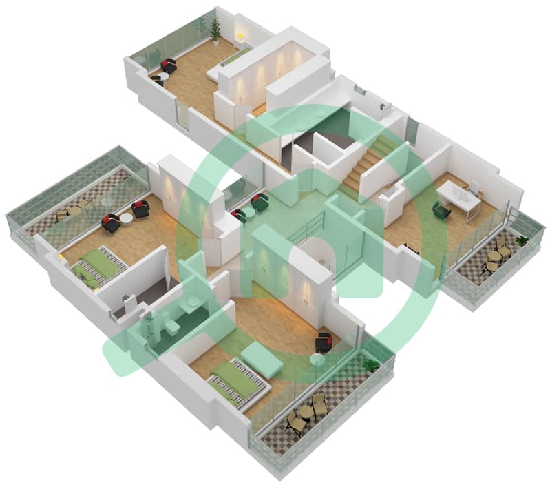 المخططات الطابقية لتصميم النموذج D1 CONTEMPORARY فیلا 4 غرف نوم - جولف بلايس II First Floor interactive3D
