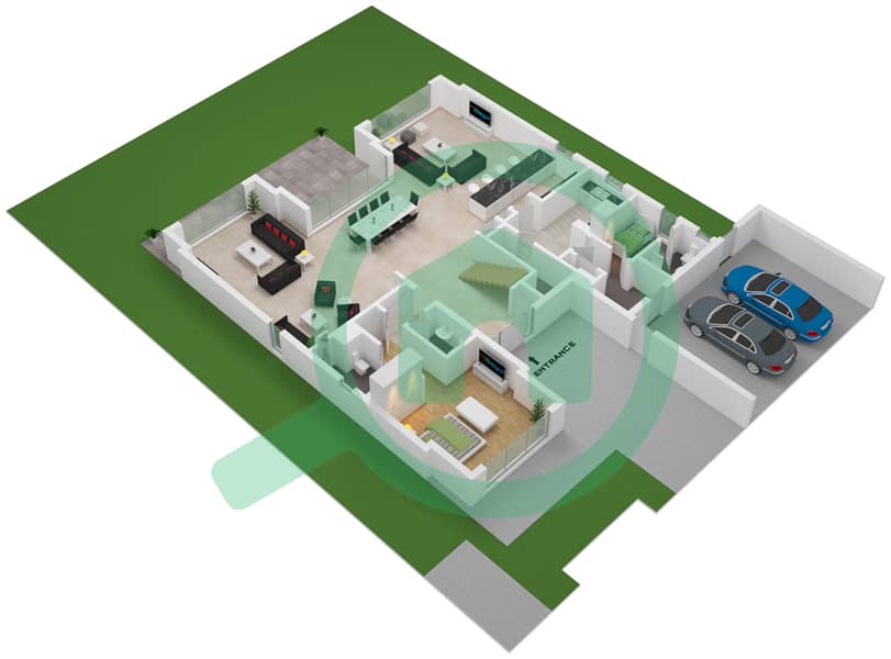المخططات الطابقية لتصميم النموذج D2 CONTEMPORARY فیلا 5 غرف نوم - جولف بلايس II Ground Floor interactive3D