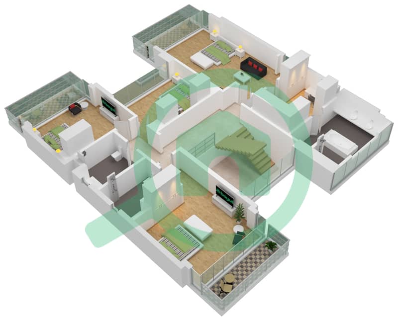 المخططات الطابقية لتصميم النموذج D2 CONTEMPORARY فیلا 5 غرف نوم - جولف بلايس II First Floor interactive3D