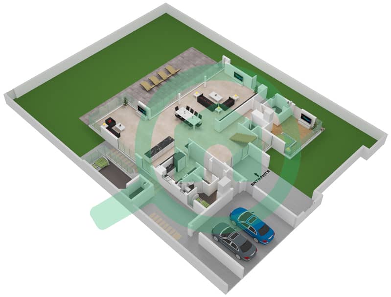 Гольф Плейс II - Вилла 6 Cпальни планировка Тип B2 CONTEMPORARY Ground Floor interactive3D