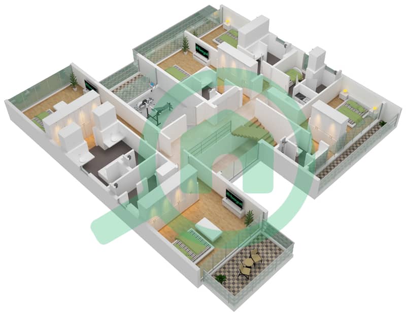 Гольф Плейс II - Вилла 6 Cпальни планировка Тип B2 CONTEMPORARY First Floor interactive3D
