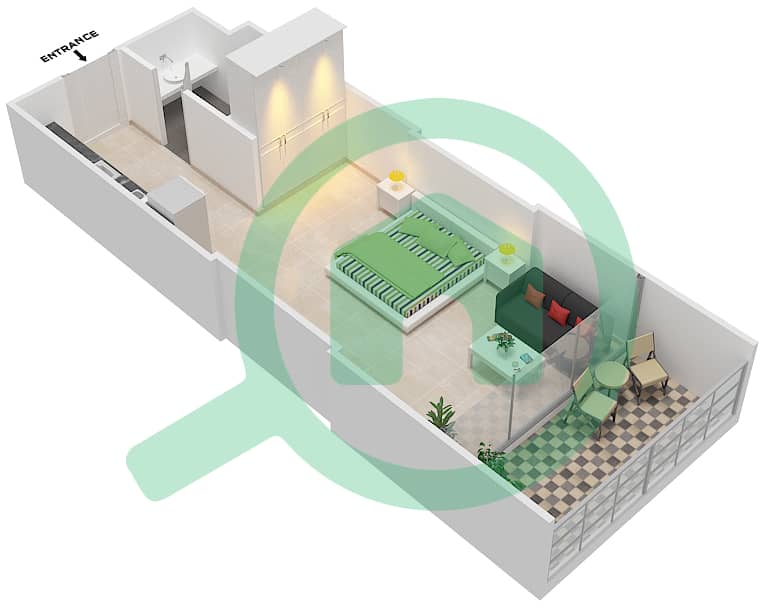 Азизи Алия Резиденс - Апартамент Студия планировка Единица измерения 15 FLOOR 4-5 Floor 4-5 interactive3D
