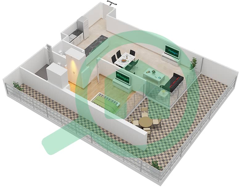 Азизи Алия Резиденс - Апартамент 1 Спальня планировка Единица измерения 16 FLOOR 4 Floor 4 interactive3D