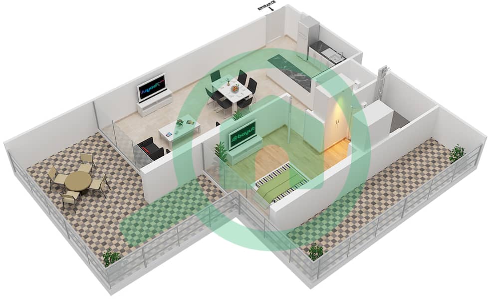 المخططات الطابقية لتصميم الوحدة 18 FLOOR 4 شقة 1 غرفة نوم - علياء ريزيدنس Floor 4 interactive3D