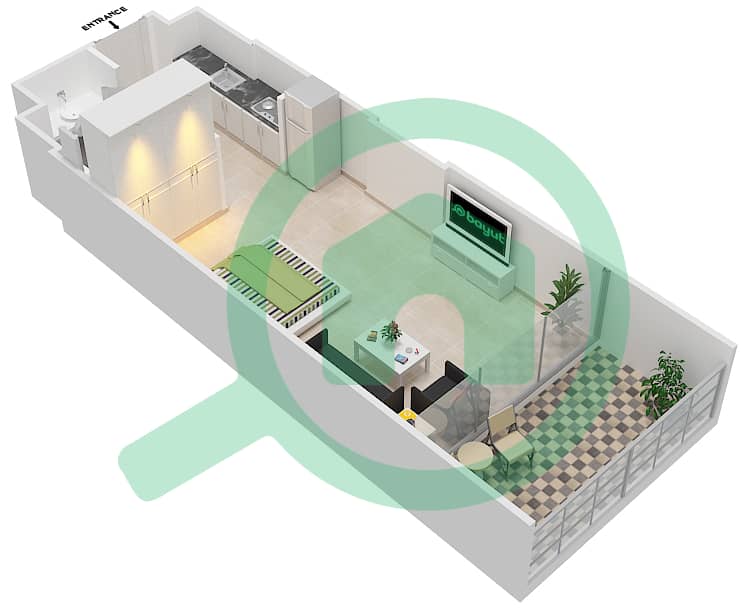 المخططات الطابقية لتصميم الوحدة 19 FLOOR 4 شقة استوديو - علياء ريزيدنس Floor 4 interactive3D