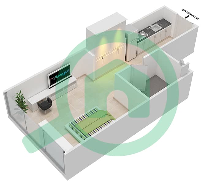 Азизи Алия Резиденс - Апартамент Студия планировка Единица измерения 22 FLOOR 4 Floor 4 interactive3D