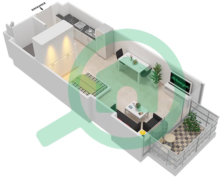 Азизи Алия Резиденс - Апартамент Студия планировка Единица измерения 27 FLOOR 4 Floor 4 interactive3D