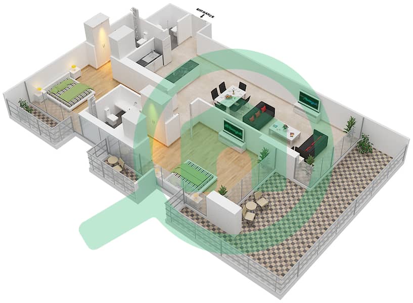 Азизи Алия Резиденс - Апартамент 2 Cпальни планировка Единица измерения 28 FLOOR 4 Floor 4 interactive3D