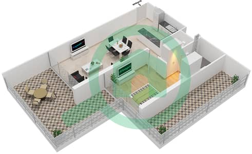 المخططات الطابقية لتصميم الوحدة 18 FLOOR 4 شقة 1 غرفة نوم - علياء ريزيدنس