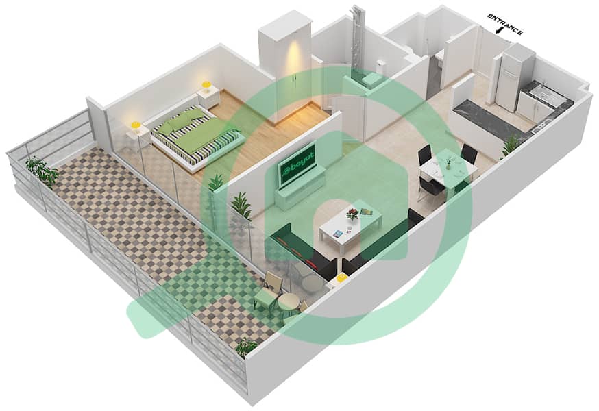 المخططات الطابقية لتصميم الوحدة 31 FLOOR 4 شقة 1 غرفة نوم - علياء ريزيدنس Floor 4 interactive3D