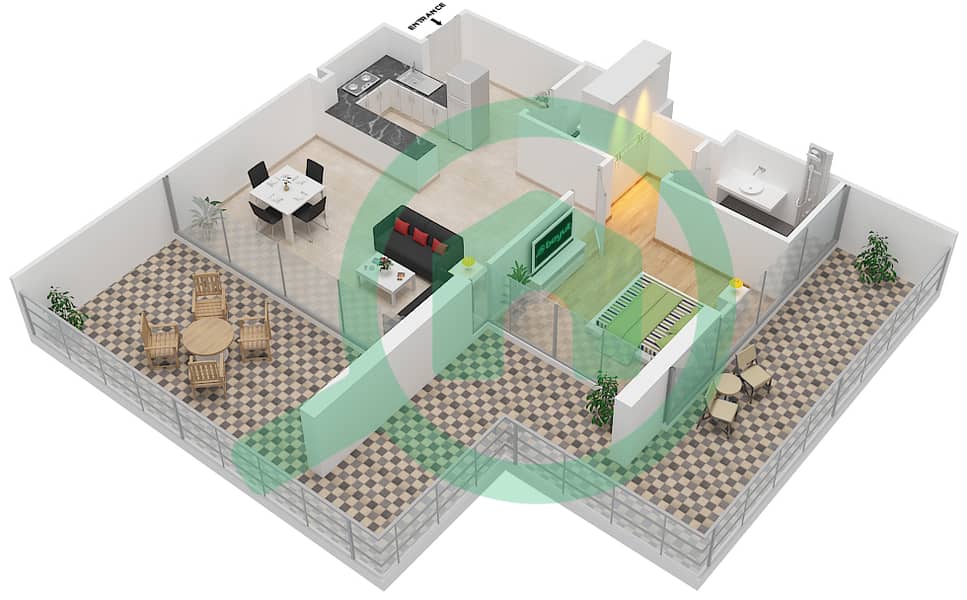 المخططات الطابقية لتصميم الوحدة 17 FLOOR 5 شقة 1 غرفة نوم - علياء ريزيدنس Floor 5 interactive3D