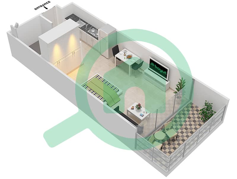 Азизи Алия Резиденс - Апартамент Студия планировка Единица измерения 28 FLOOR 5 Floor 5 interactive3D