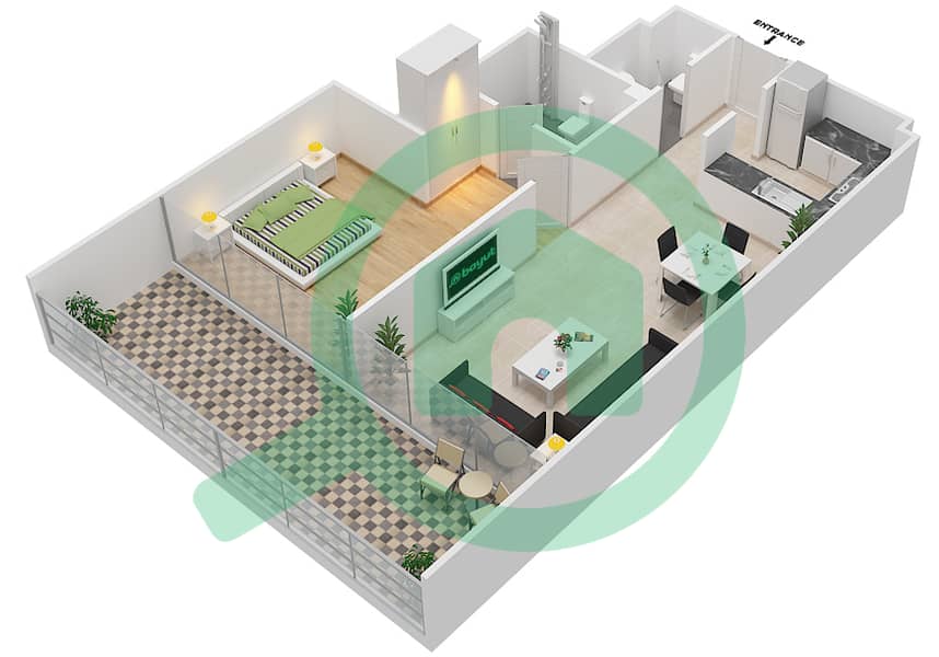 المخططات الطابقية لتصميم الوحدة 30 FLOOR 5 شقة 1 غرفة نوم - علياء ريزيدنس Floor 5 interactive3D