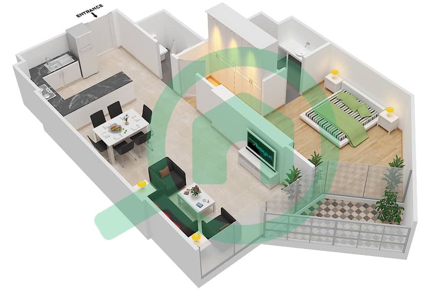 المخططات الطابقية لتصميم الوحدة 31 FLOOR 5 شقة 1 غرفة نوم - علياء ريزيدنس Floor 5 interactive3D