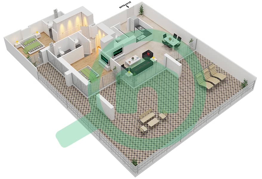 阿齐兹阿利耶公寓 - 2 卧室公寓单位1 FLOOR 6戶型图 Floor 6 interactive3D