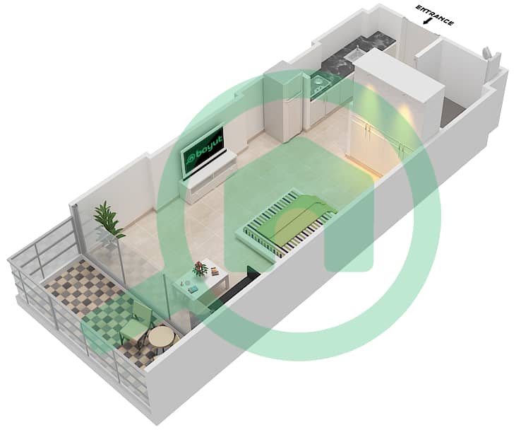المخططات الطابقية لتصميم الوحدة 7 FLOOR 6 شقة استوديو - علياء ريزيدنس Floor 6 interactive3D