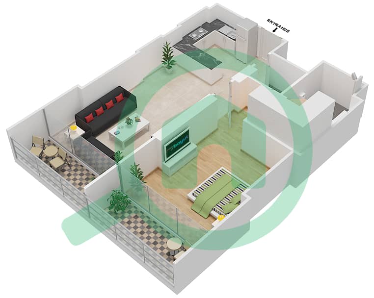 المخططات الطابقية لتصميم الوحدة 9  FLOOR 6 شقة 1 غرفة نوم - علياء ريزيدنس Floor 6 interactive3D