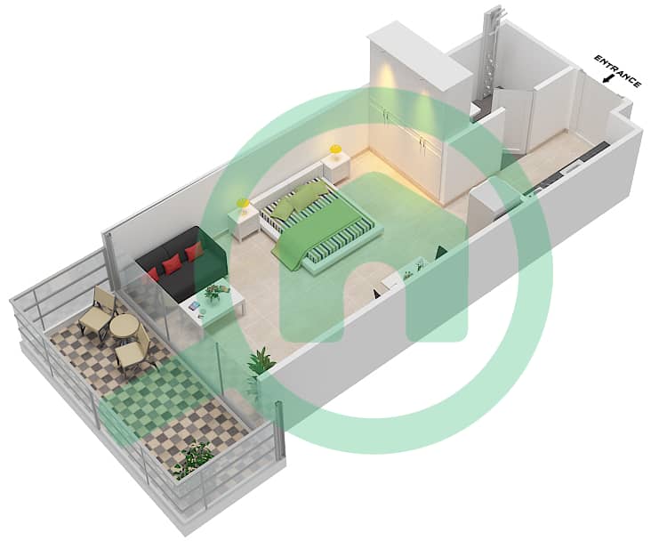 Азизи Алия Резиденс - Апартамент Студия планировка Единица измерения 14 FLOOR 6 Floor 6 interactive3D