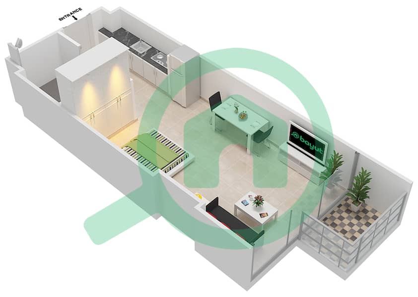 المخططات الطابقية لتصميم الوحدة 20 FLOOR 6 شقة استوديو - علياء ريزيدنس Floor 6 interactive3D