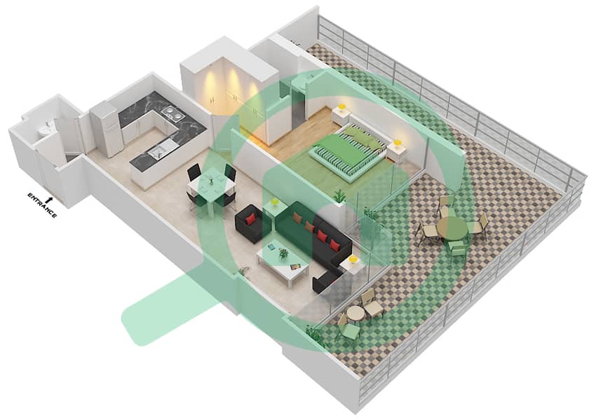 المخططات الطابقية لتصميم الوحدة 23 FLOOR 6 شقة 1 غرفة نوم - علياء ريزيدنس Floor 6 interactive3D