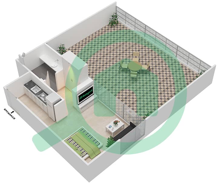 المخططات الطابقية لتصميم الوحدة 2 FLOOR 9 شقة استوديو - علياء ريزيدنس Floor 9 interactive3D