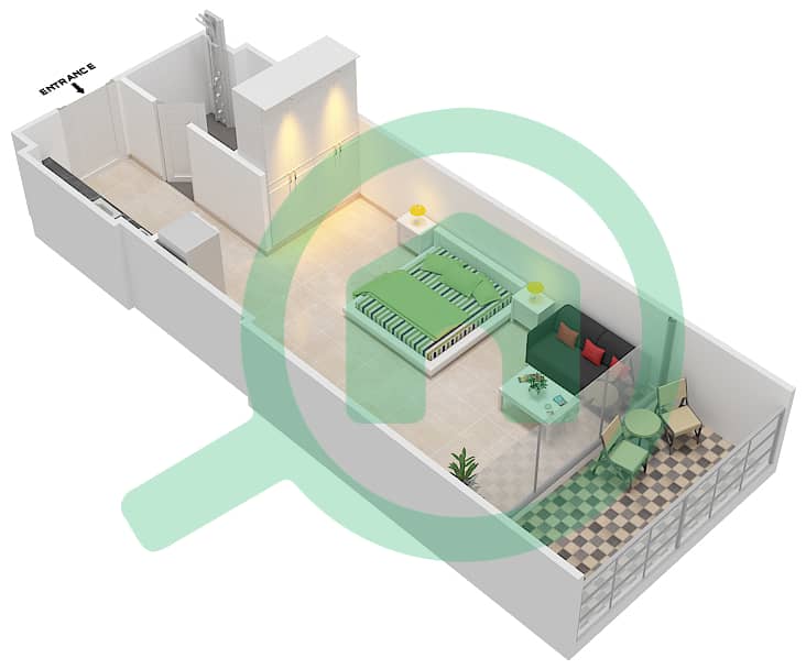 المخططات الطابقية لتصميم الوحدة 4 FLOOR 9 شقة استوديو - علياء ريزيدنس Floor 9 interactive3D