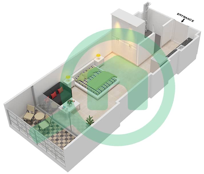 المخططات الطابقية لتصميم الوحدة 5 FLOOR 9 شقة استوديو - علياء ريزيدنس Floor 9 interactive3D