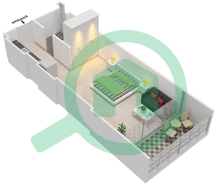 المخططات الطابقية لتصميم الوحدة 6 FLOOR 9 شقة استوديو - علياء ريزيدنس Floor 9 interactive3D