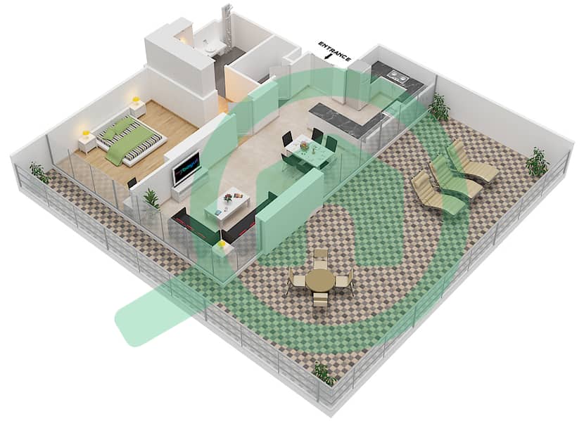 المخططات الطابقية لتصميم الوحدة 8 FLOOR 9 شقة 1 غرفة نوم - علياء ريزيدنس Floor 9 interactive3D