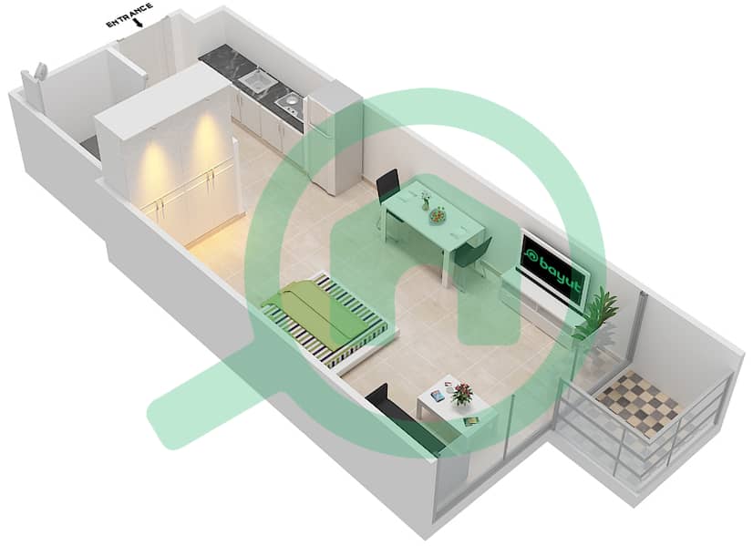 المخططات الطابقية لتصميم الوحدة 10 FLOOR 9 شقة استوديو - علياء ريزيدنس Floor 9 interactive3D