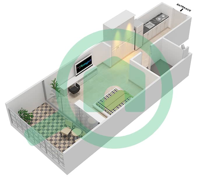 المخططات الطابقية لتصميم الوحدة 11 FLOOR 9 شقة استوديو - علياء ريزيدنس Floor 9 interactive3D
