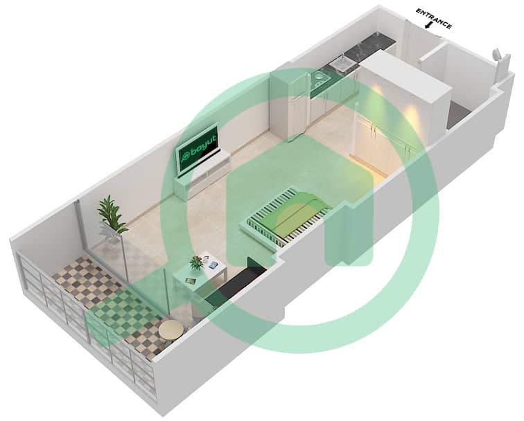 المخططات الطابقية لتصميم الوحدة 13 FLOOR 9 شقة استوديو - علياء ريزيدنس Floor 9 interactive3D