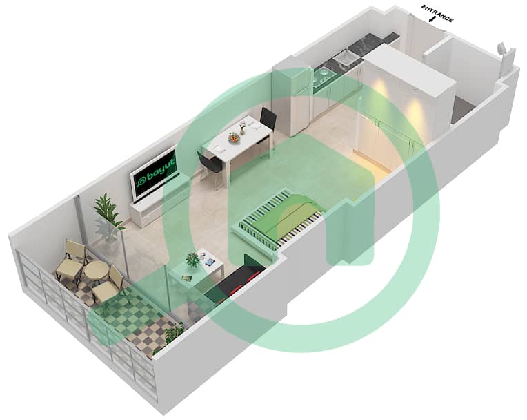 Азизи Алия Резиденс - Апартамент Студия планировка Единица измерения 15 FLOOR 9 interactive3D