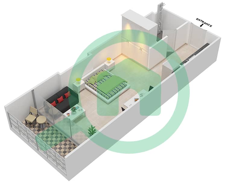 المخططات الطابقية لتصميم الوحدة 16 FLOOR 9 شقة استوديو - علياء ريزيدنس Floor 9 interactive3D