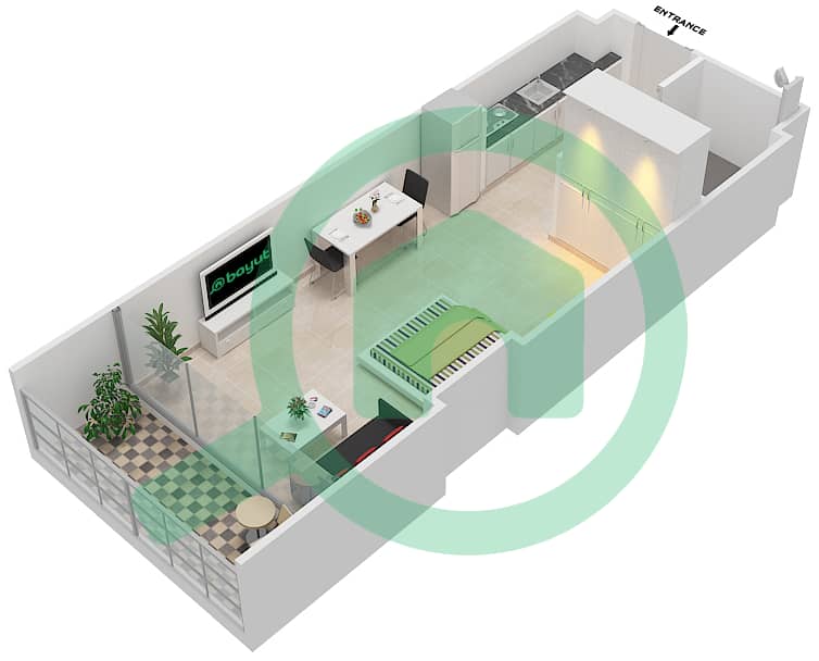 Азизи Алия Резиденс - Апартамент Студия планировка Единица измерения 17 FLOOR 9 Floor 9 interactive3D