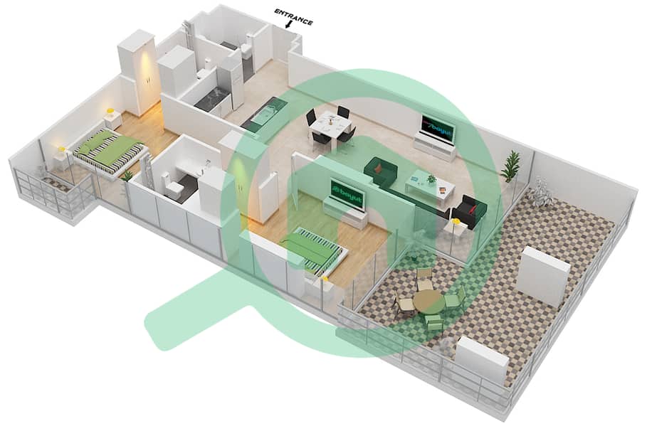 Азизи Алия Резиденс - Апартамент 2 Cпальни планировка Единица измерения 18 FLOOR 9 Floor 9 interactive3D