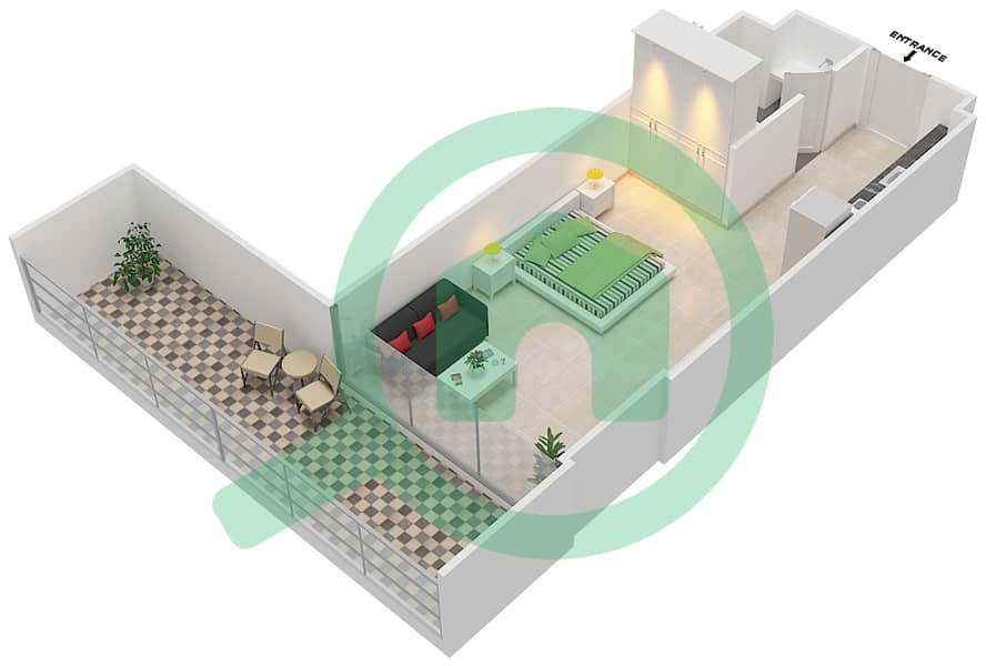 المخططات الطابقية لتصميم الوحدة 21 FLOOR 9 شقة استوديو - علياء ريزيدنس Floor 9 interactive3D