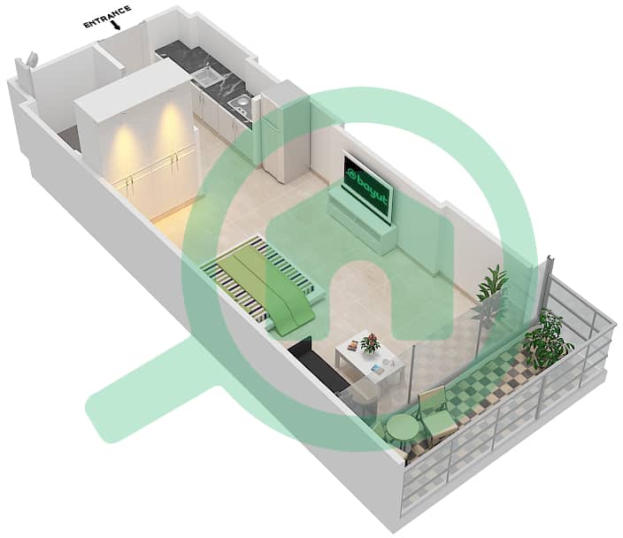 المخططات الطابقية لتصميم الوحدة 2 FLOOR 10 شقة استوديو - علياء ريزيدنس Floor 10 interactive3D