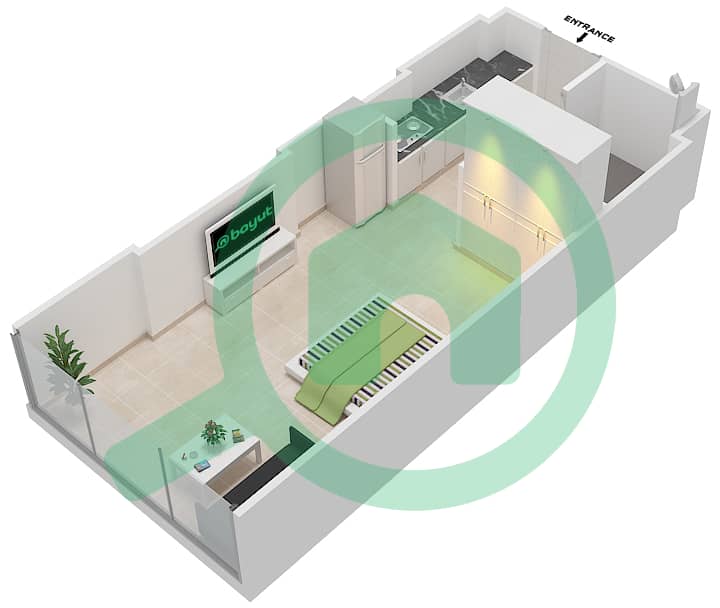 المخططات الطابقية لتصميم الوحدة 3 FLOOR 10 شقة استوديو - علياء ريزيدنس Floor 10 interactive3D