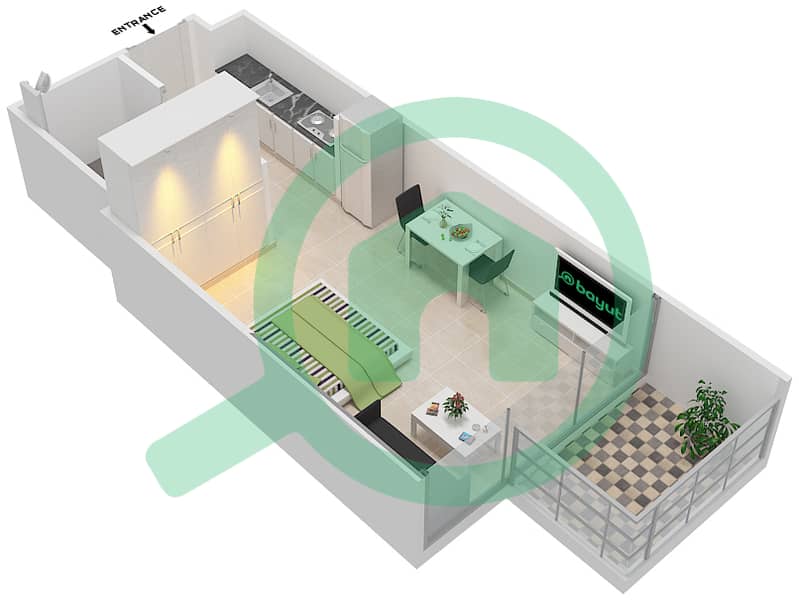 Азизи Алия Резиденс - Апартамент Студия планировка Единица измерения 7 FLOOR 10 Floor 10 interactive3D