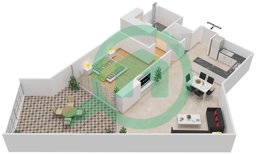المخططات الطابقية لتصميم الوحدة 19 FLOOR 10 شقة 1 غرفة نوم - علياء ريزيدنس Floor 10 interactive3D