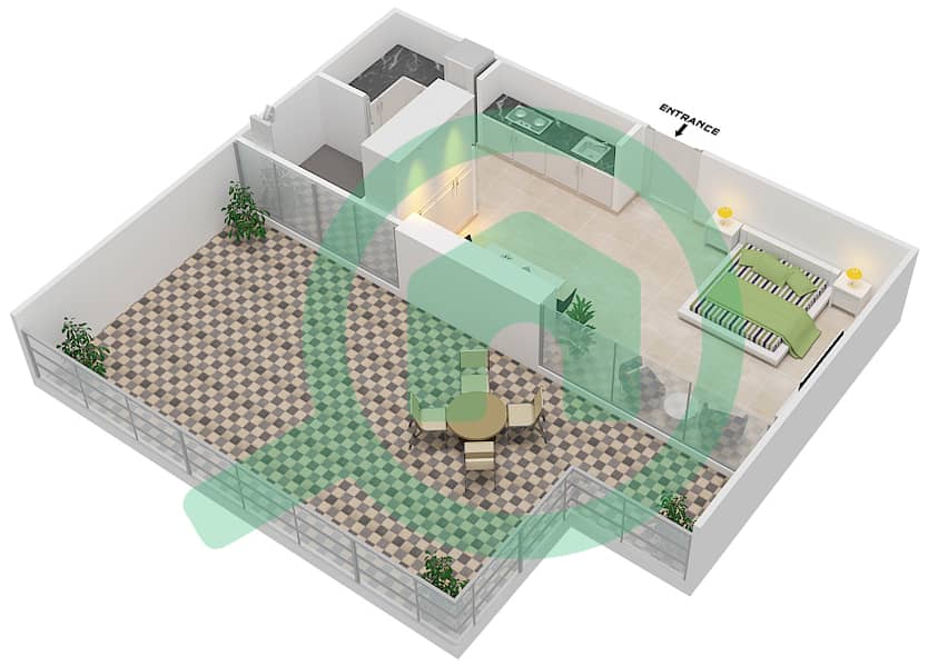 المخططات الطابقية لتصميم الوحدة 3 FLOOR 11 شقة استوديو - علياء ريزيدنس Floor 11 interactive3D