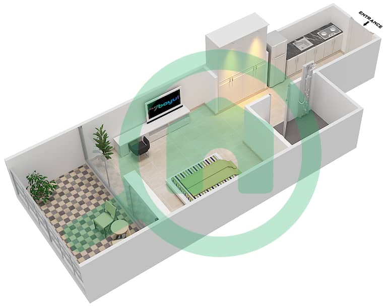 المخططات الطابقية لتصميم الوحدة 5 FLOOR 11 شقة استوديو - علياء ريزيدنس Floor 11 interactive3D