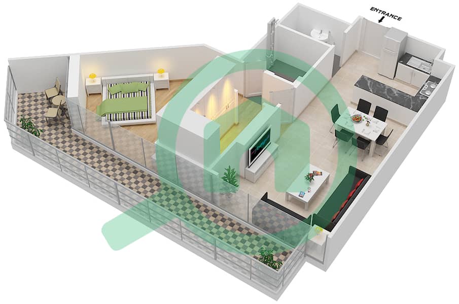 المخططات الطابقية لتصميم الوحدة 6 FLOOR 11 شقة 1 غرفة نوم - علياء ريزيدنس Floor 11 interactive3D