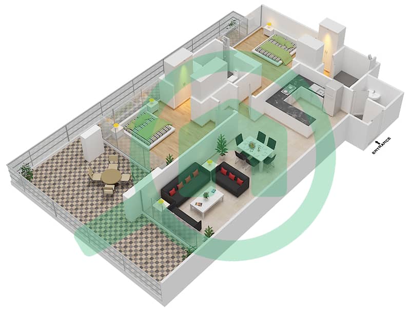 المخططات الطابقية لتصميم الوحدة 11 FLOOR 11 شقة 2 غرفة نوم - علياء ريزيدنس Floor 11 interactive3D