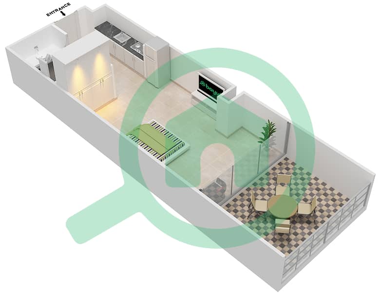 المخططات الطابقية لتصميم الوحدة 12 FLOOR 11 شقة استوديو - علياء ريزيدنس Floor 11 interactive3D
