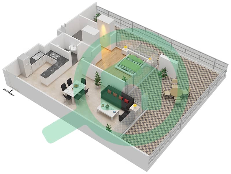 المخططات الطابقية لتصميم الوحدة 13 FLOOR 11 شقة 1 غرفة نوم - علياء ريزيدنس Floor 11 interactive3D