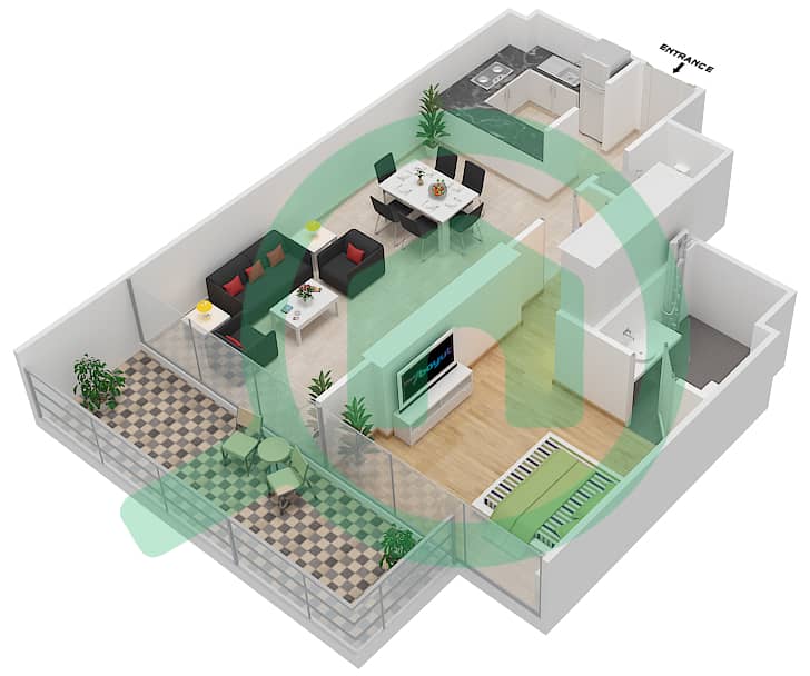 المخططات الطابقية لتصميم الوحدة 14 FLOOR 11 شقة 1 غرفة نوم - علياء ريزيدنس Floor 11 interactive3D